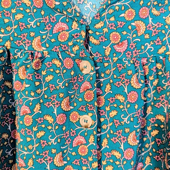Natural Life Avery Midi Dress in Teal and Orange Boho Floral Pockets Cottagecore - Picture 13 of 14